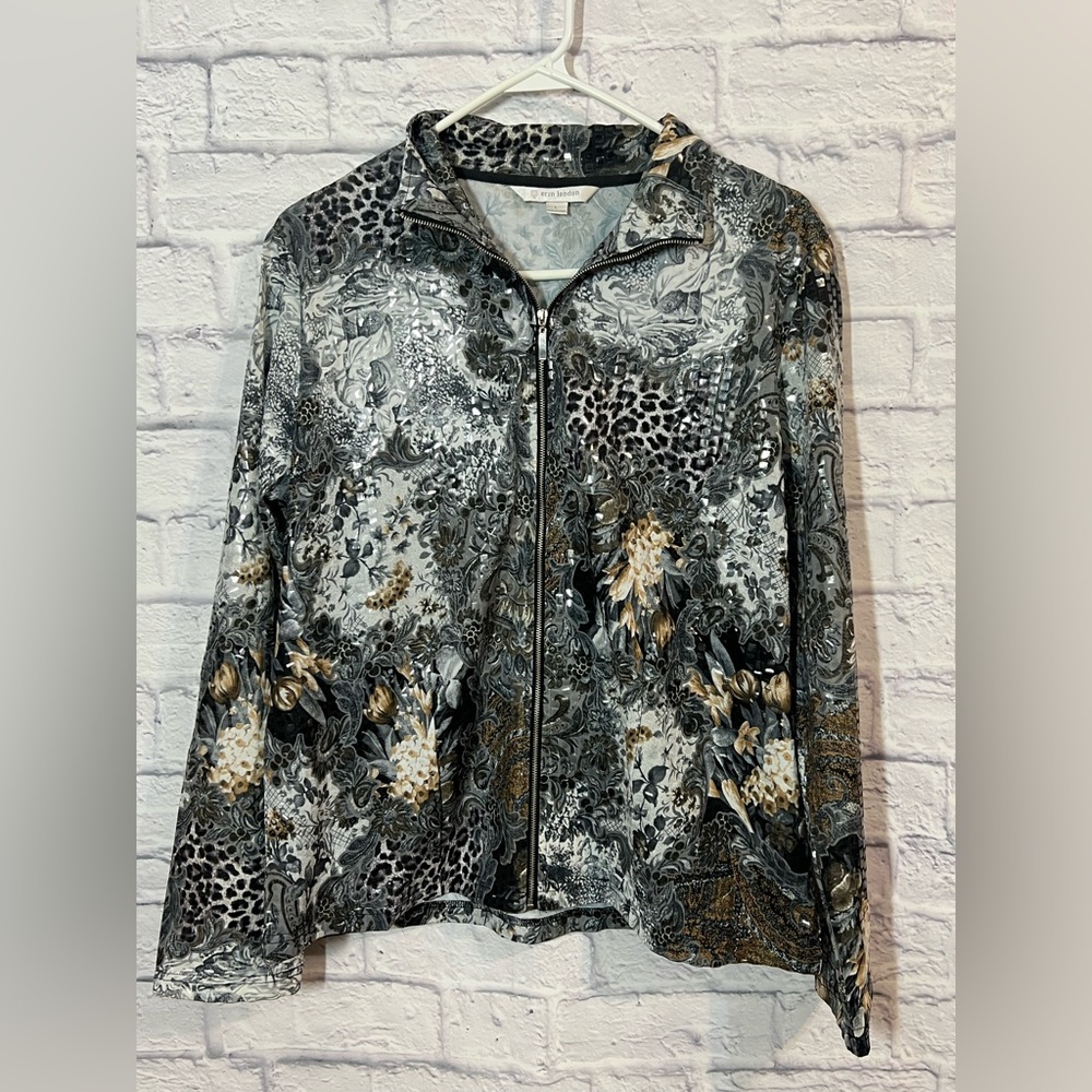 Erin London Women's Zip-Up Sequin Top, sz. L